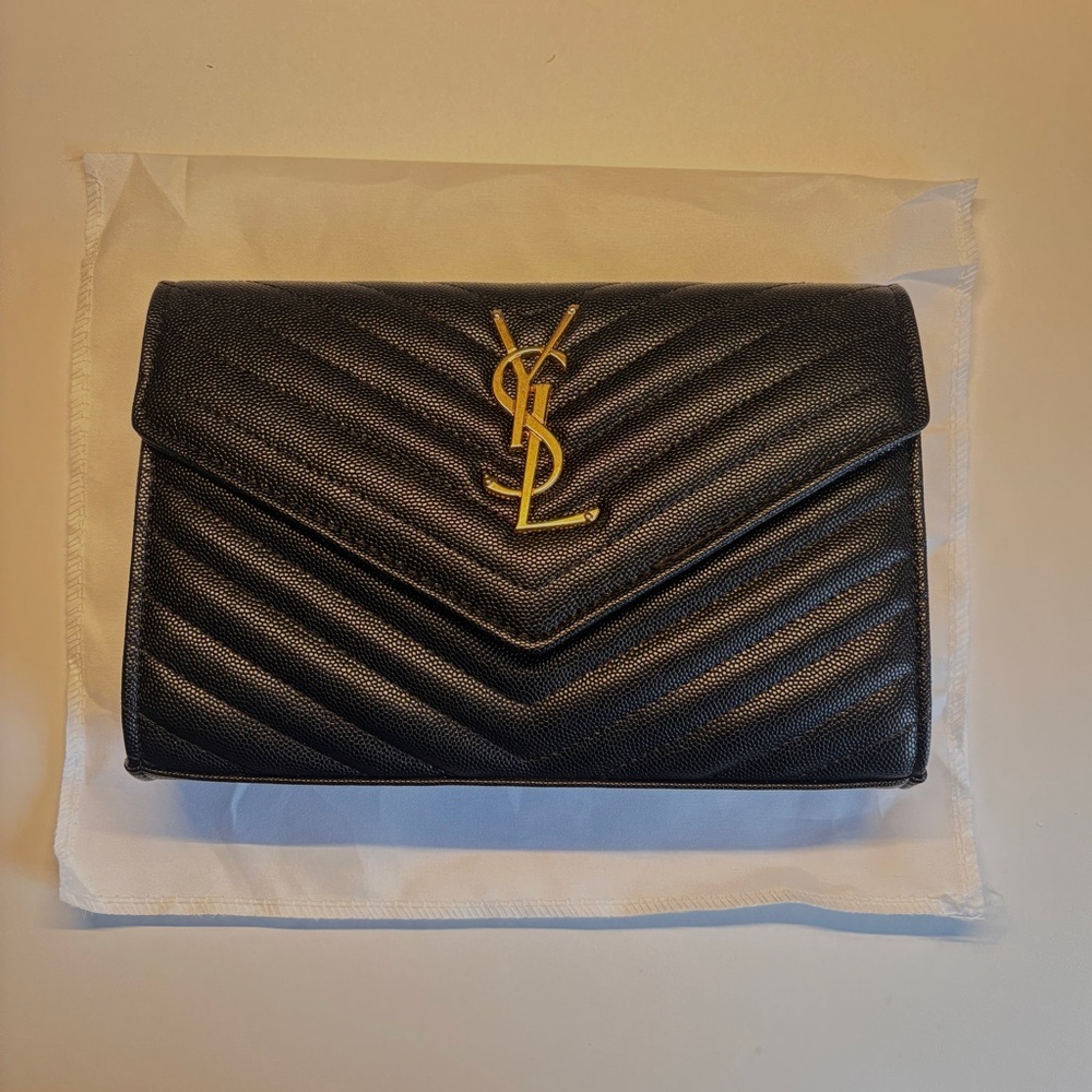 Saint Laurent Black Quilted Leather Envelope Clutch